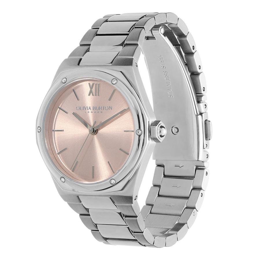 Olivia Burton Sports Luxe 33mm Hexa Blush & Silver Bracelet Watch