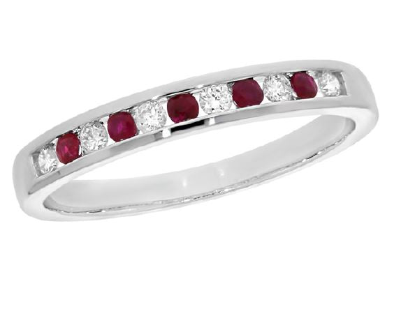 9ct White Gold Diamond And Ruby Channel Set 0.25ct Eternity Ring