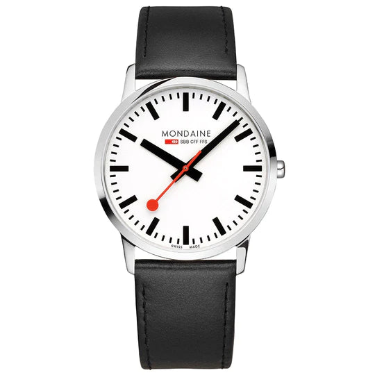 Mondaine Simply Elegant 41mm, black leather watch, A638.30350.11SBO