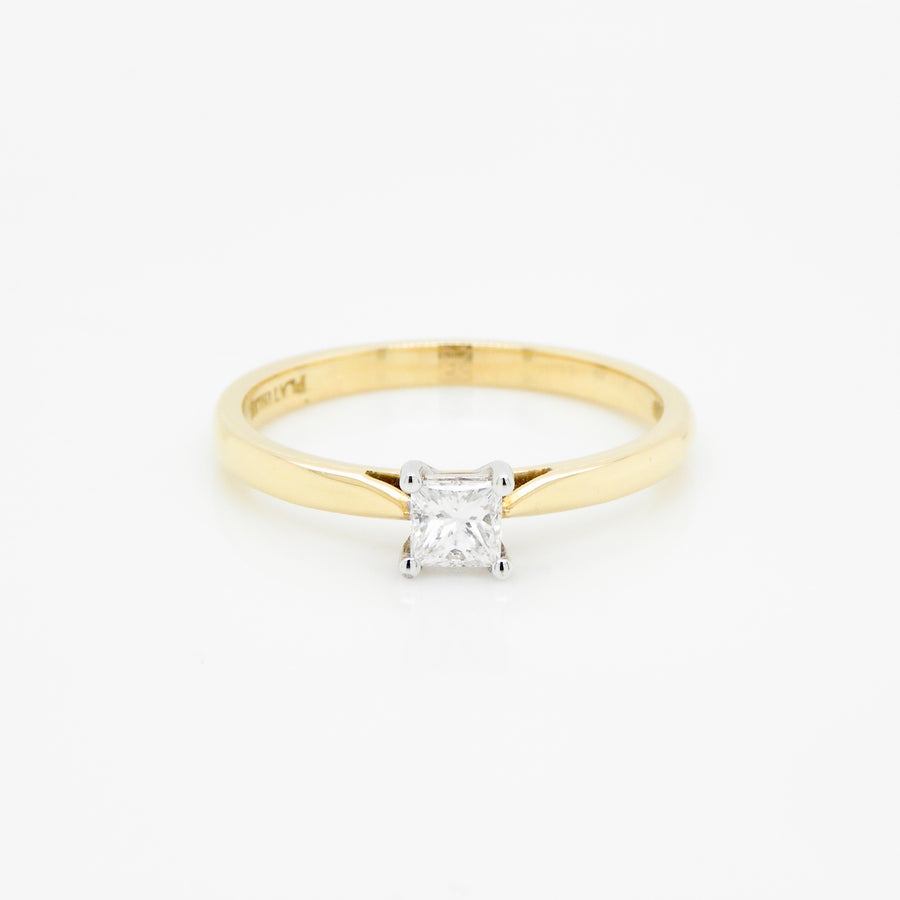 18ct Yellow Gold Princess Cut Single Stone Diamond Ring .27ct G/H SI1