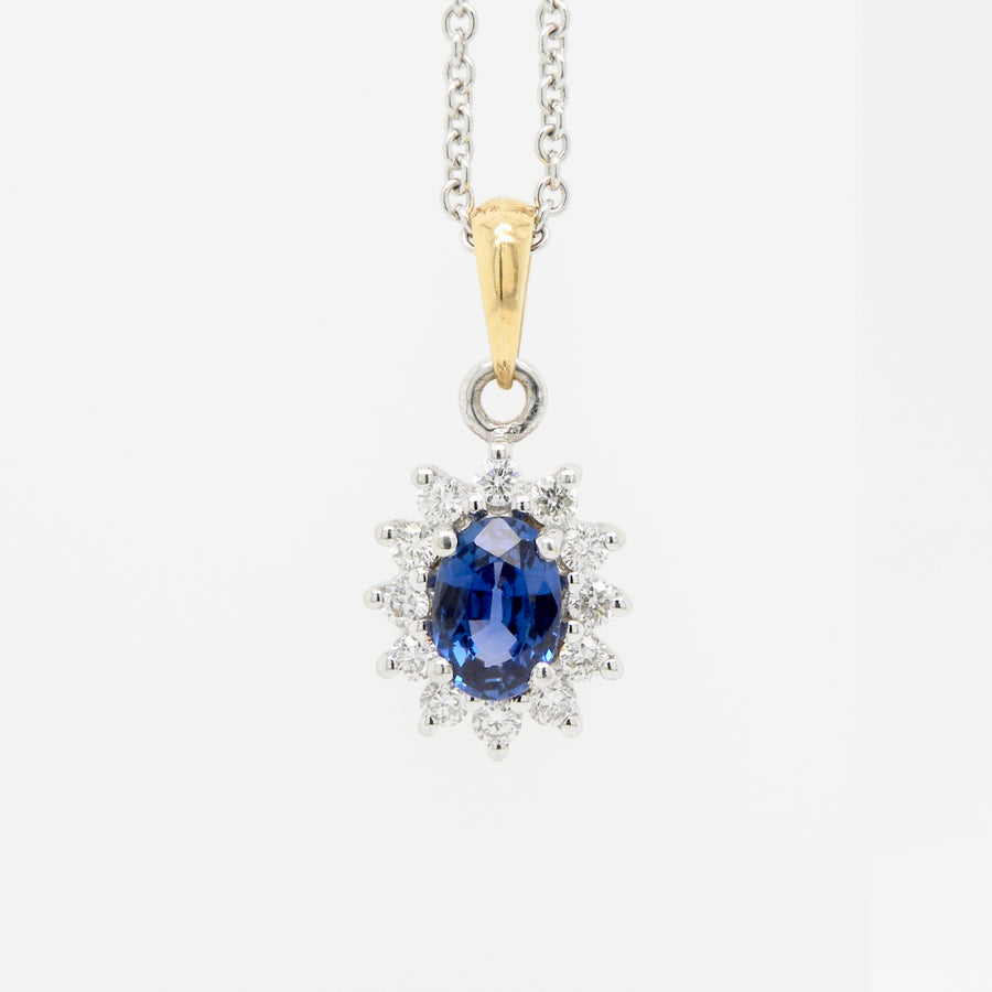 18ct White gold Sapphire and Diamond Cluster Pendant