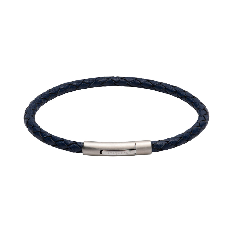 Blue Leather Bracelet BL Edge with Matte/Steel Polished Clasp B444BLUE