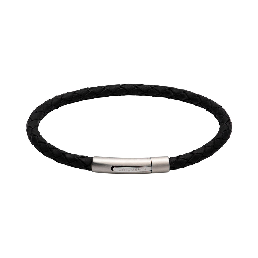 Black Leather Bracelet BL Edge with Matte/Steel Polished Clasp B444BL