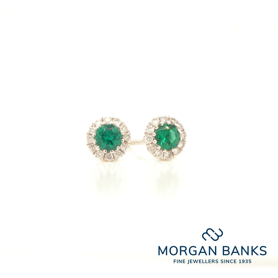 18ct Emerald & Diamond Earrings .25ct .12ct
