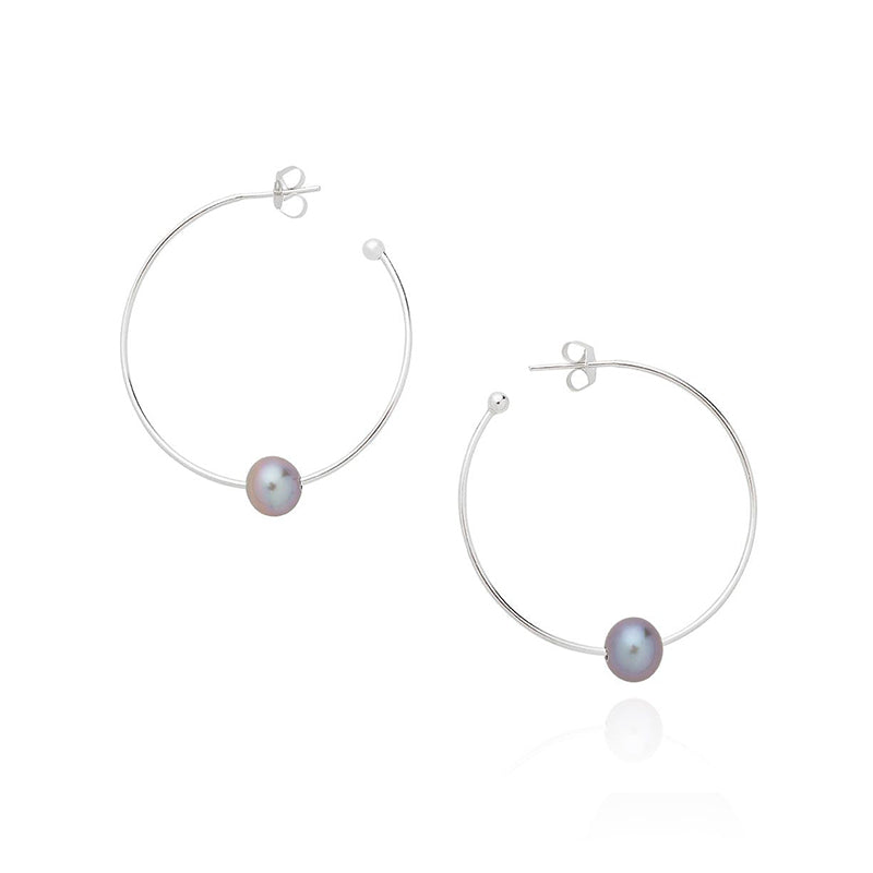 Claudia Bradby Essential Silver Pearl and Silver Hoop Earrings CBEH0013