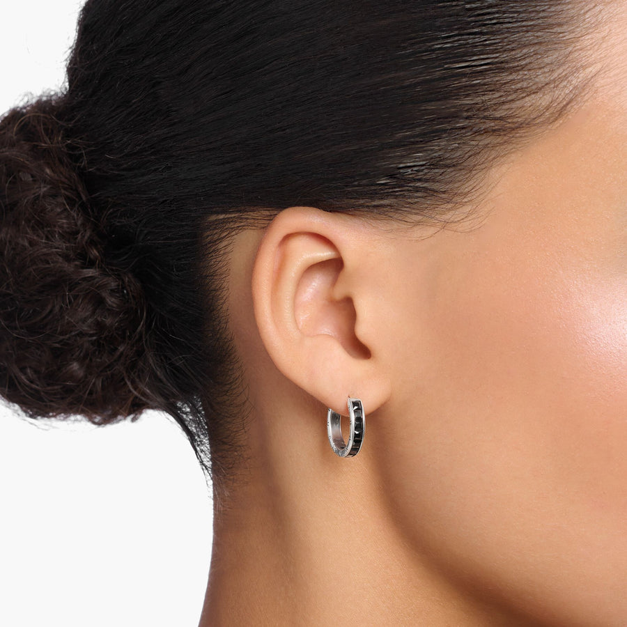 Thomas Sabo Hoop earrings with black stones pavé silver