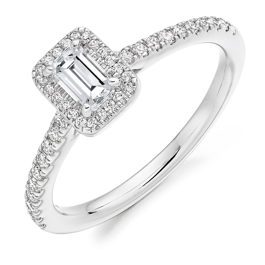 Platinum Engagement Ring Emerald Cut Diamond .30ct F VS1 Halo/Shoulders .25ct G/H Si