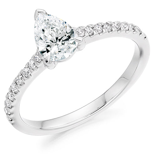 Platinum Pear Cut Engagement Ring .50ct E VS2 with Round Brilliant Shoulders .25ct G SI