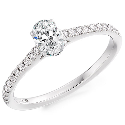 Platinum Oval Cut Engagement Ring .24ct D VVS1 with Round Brilliant Shoulders .25ct