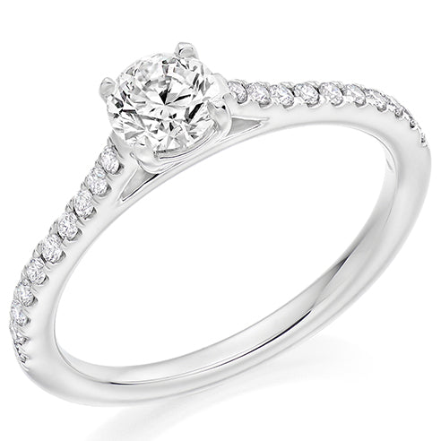 Platinum Round Brilliant Cut Engagement Ring 50.ct E SI1 with Round Brilliant Shoulders .20ct