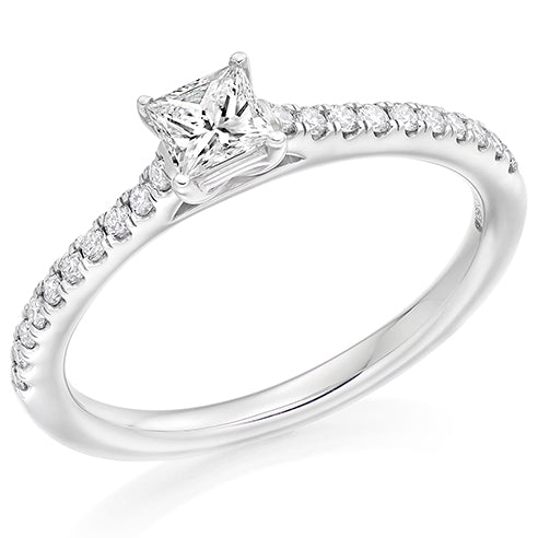 Platinum Princess Cut Engagement Ring .30ct G VS2 with Round Brilliant Shoulders .25ct