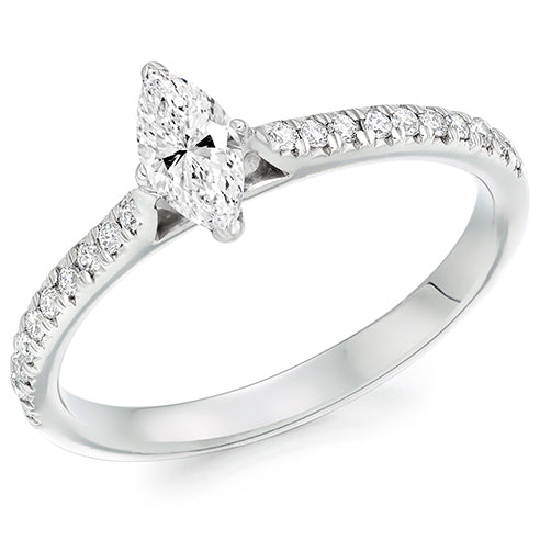 Platinum Marquise Cut Engagement Ring .30ct D SI1 with Round Brilliant Shoulders .20ct G SI