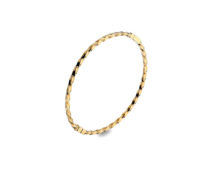 9ct Yellow Gold Hinged Square twisted Bangle