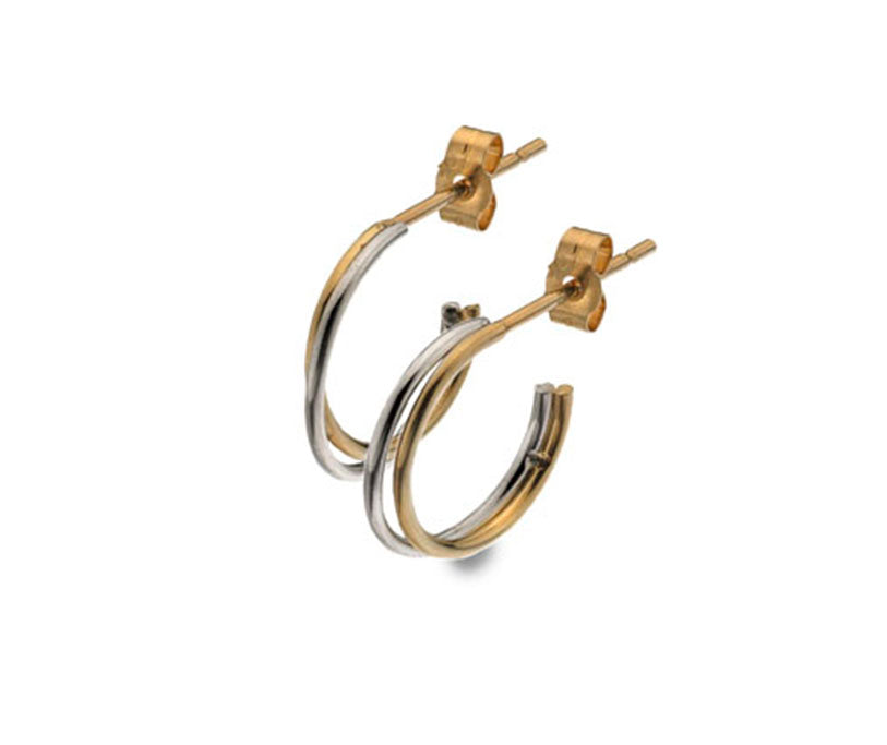 9ct Yellow & White Gold Curteis Collection 59 Double Hoop Earrings