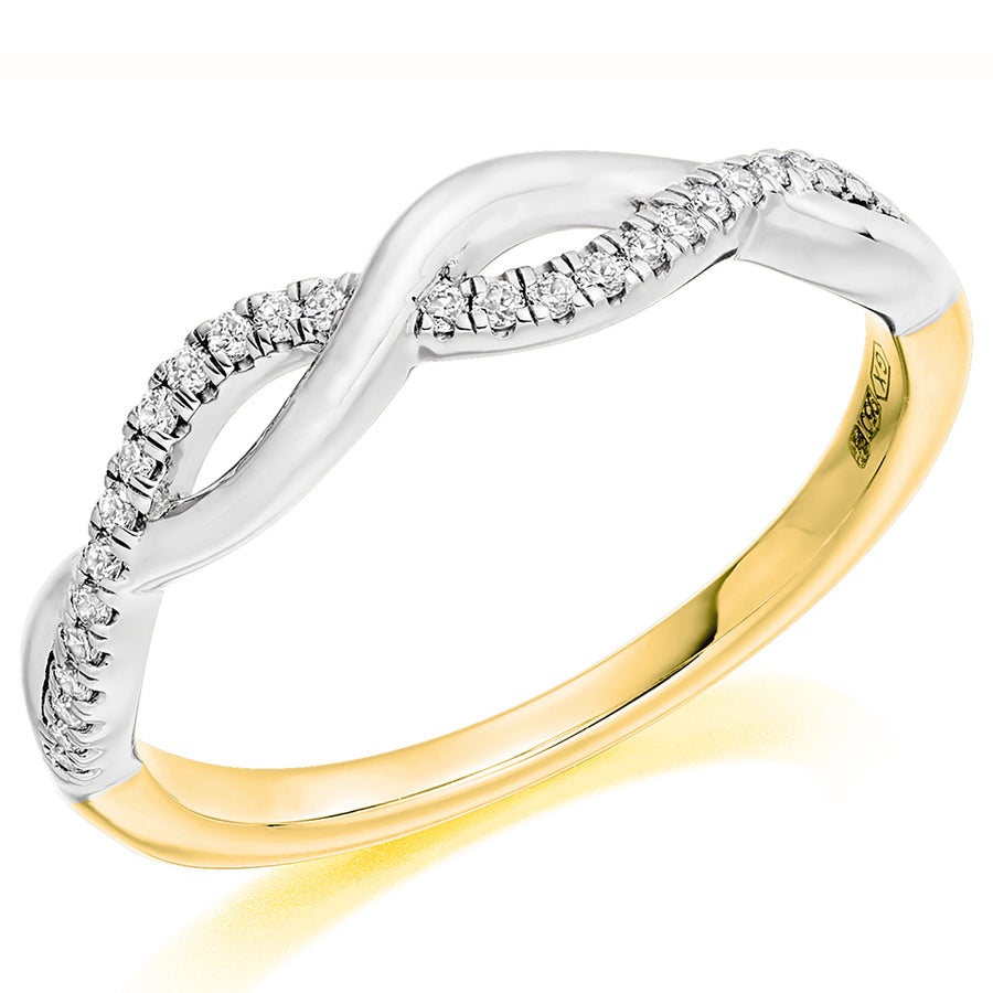 18ct Gold White Head/ Yellow Shank Round Brilliant half Eternity Diamond Ring .12ct Size M