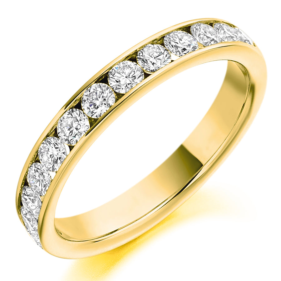 18ct Yellow Gold Round Brilliant Half Eternity Diamond Ring .75ct Size M