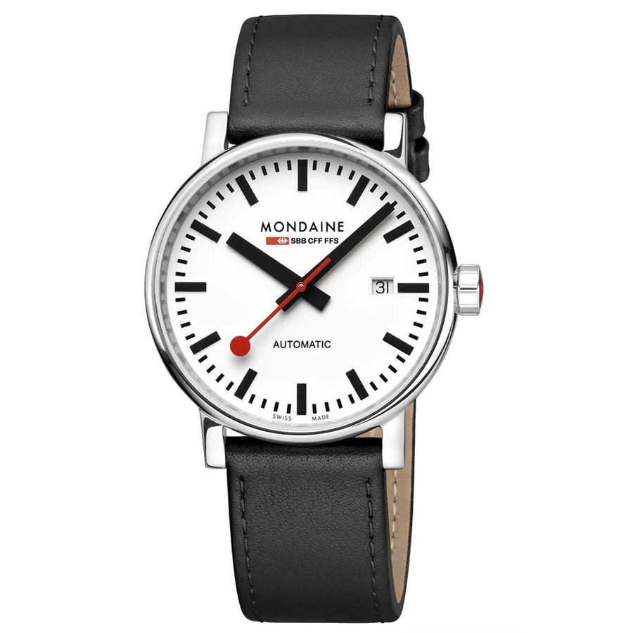 Mondaine EVO2 Automatic 40 mm, black leather watch