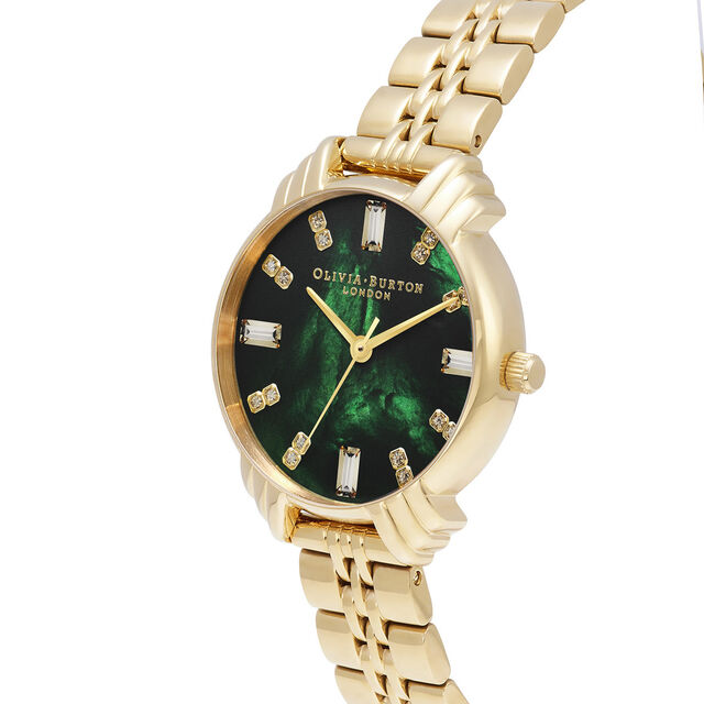 Olivia Burton Art Deco Midi Dial Emerald Green & Gold Bracelet Watch