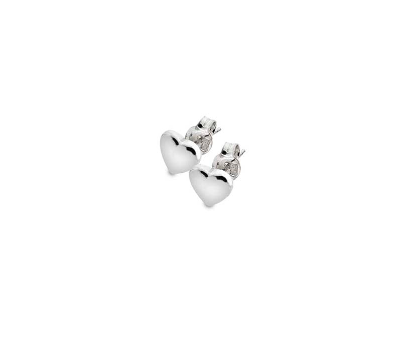 Silver Large Puffed Heart Stud Earring Pair