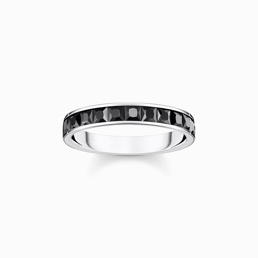 Thomas Sabo Ring with black stones pavé silver 52