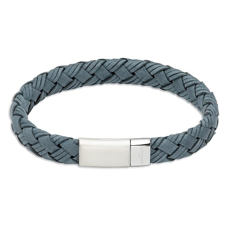 Unique and Co Antique Blue Leather Bracelet With Matte/Polish Steel Magnetic Clasp B497AB