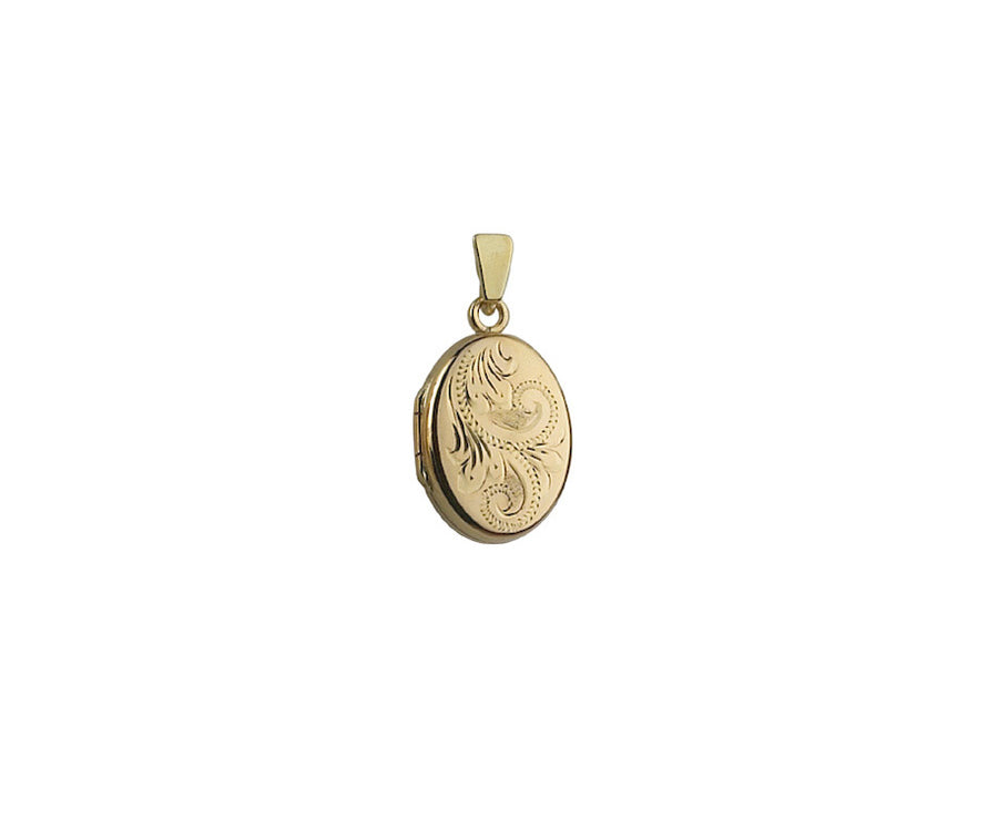 9ct Yellow Gold Hand engraved 16mm Oval Locket Style C