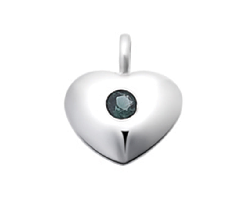 Silver heart charm synthetic emerald