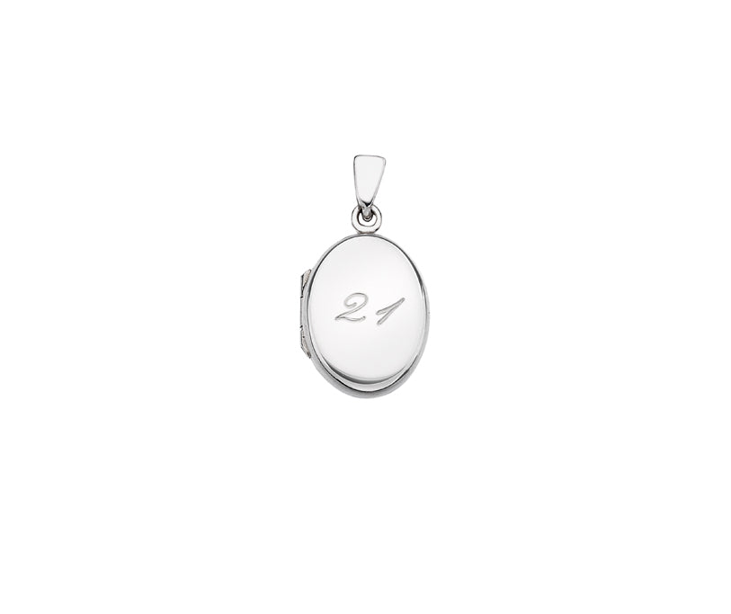 Silver Engraved 16mm Oval Locket - 21 Engraved