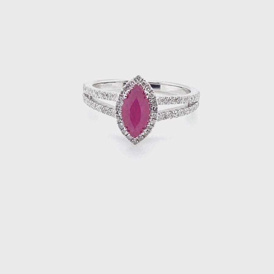 18ct Ruby and Diamond  Marquise stone Ring