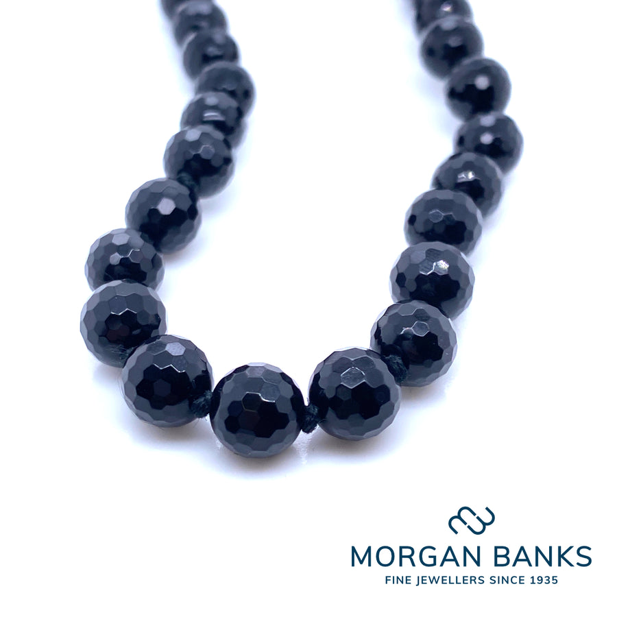 Morgan Banks 8mm Onyx Faceted Bead Necklace