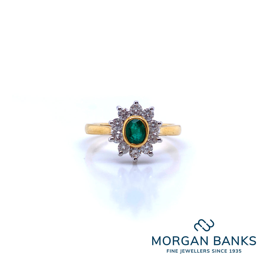 GB 18ct Emerald and Diamond Ring