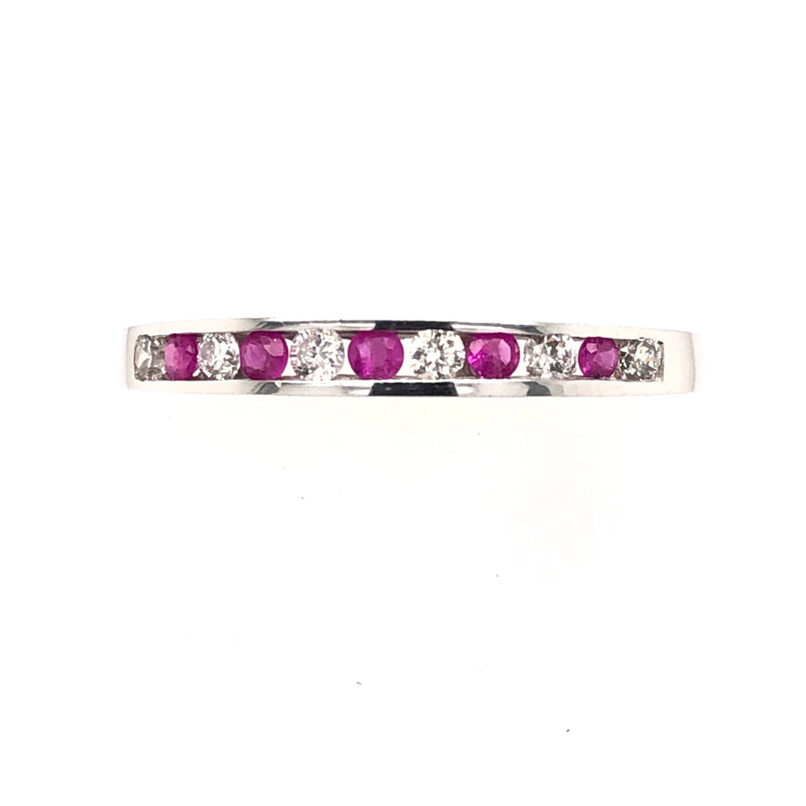 9ct White Gold Diamond And Ruby Channel Set 0.25ct Eternity Ring