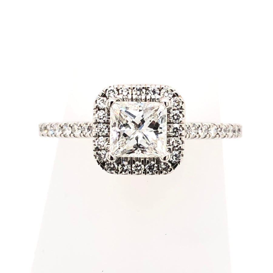 Platinum Princess Cut Vintage Halo Diamond Engagement Ring 0.72ct VSI1 & 0.42 G/HSI