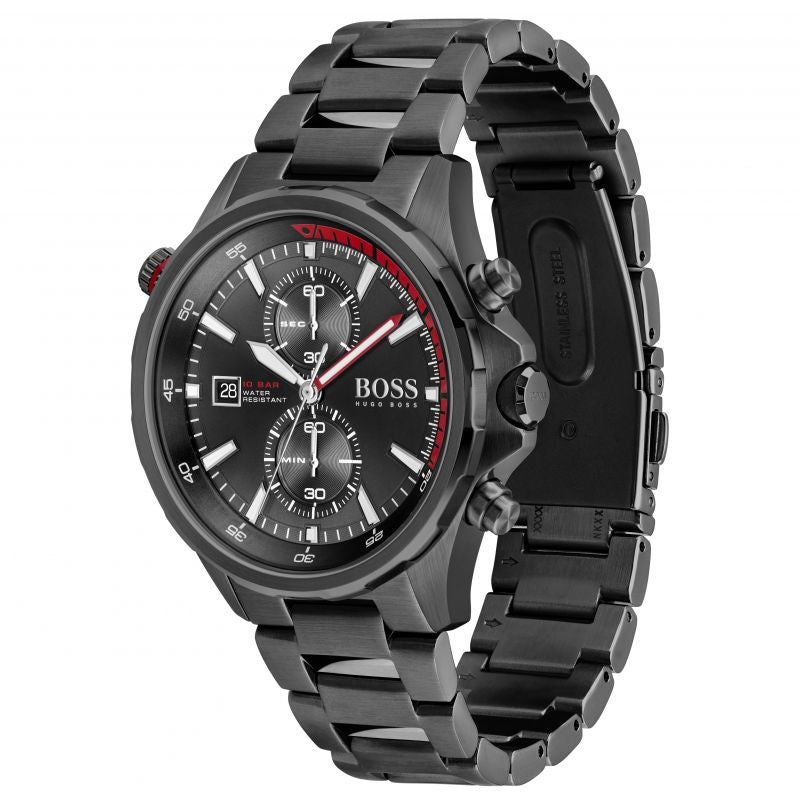 Gents BOSS Black Ion Plated Chronograph Globetrotter Watch