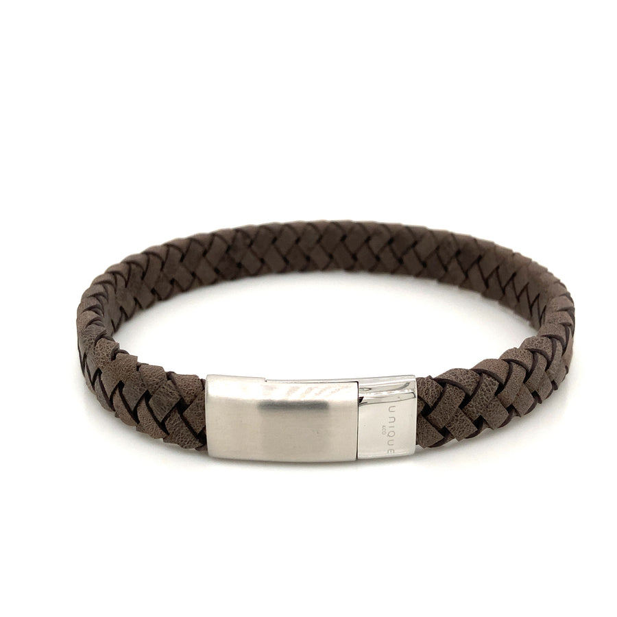 Unique and Co Brown Leather Bracelet With Matte/Polish Steel Magnetic Clasp B494DB