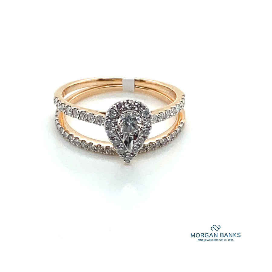 9ct  Diamond  Pear shaped halo stone Bridal Set Rings 9901R060-9Y