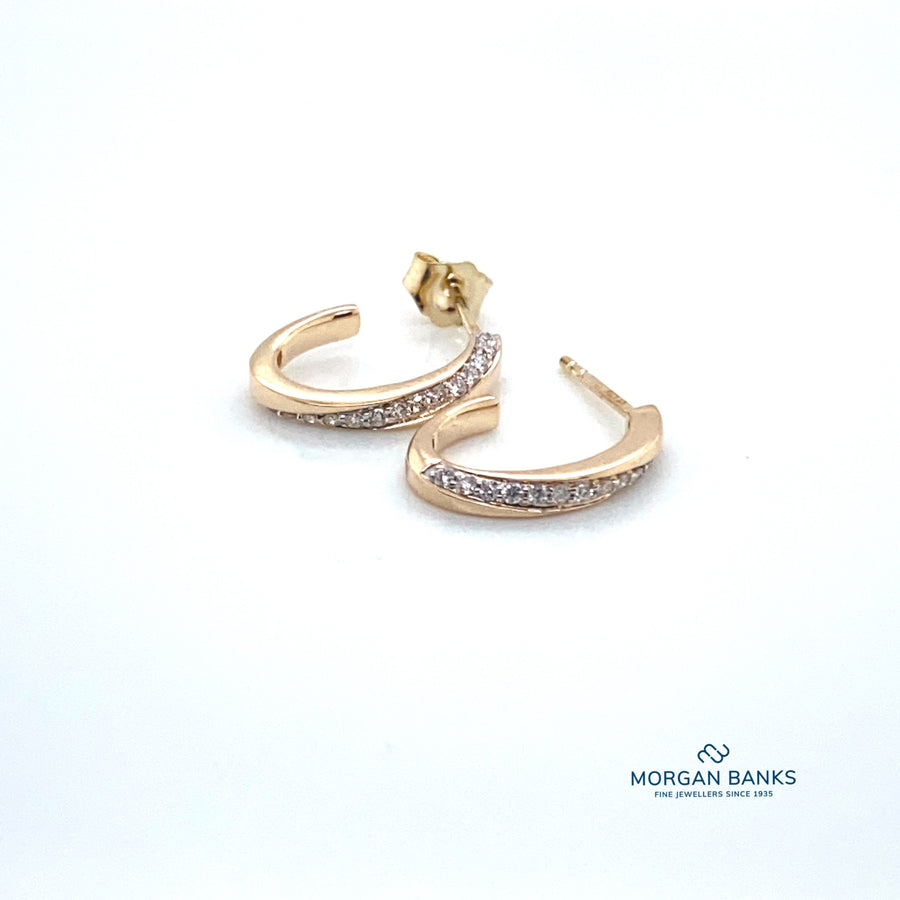 9ct Yellow Gold Diamond 1/2 Hoop Earrings 91385E025