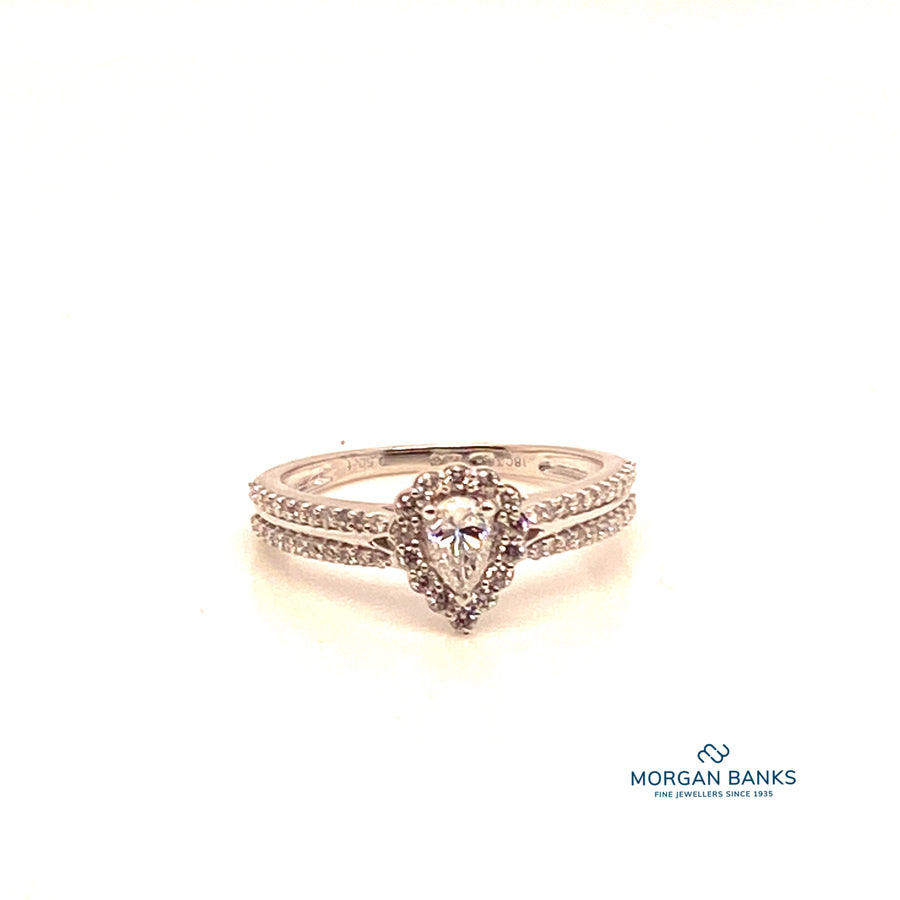 9ct White Gold Diamond Pear Cut halo Engagement Ring .50ct