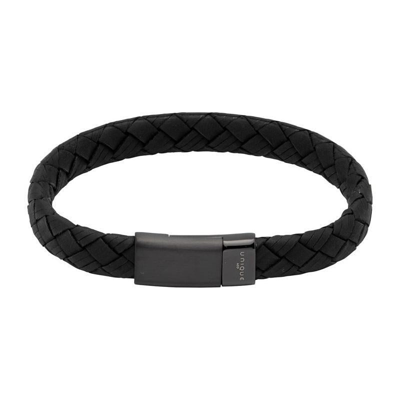 Unique Black Leather Bracelet Steel magnetic clasp B477BL/21CM