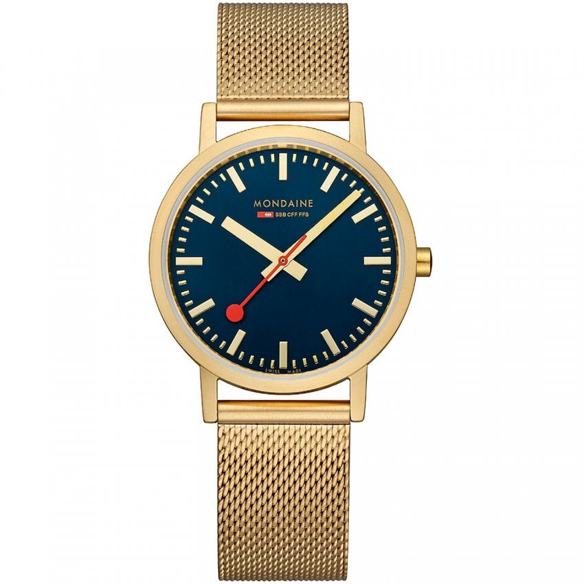 Mondaine Classic 36 mm, Deep Ocean Blue Golden stainless steel Watch