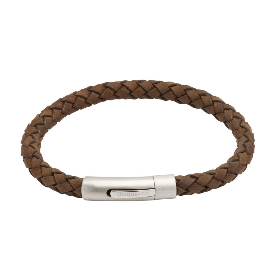 Unique Dark Brown Leather Bracelet with Matte Polished Steel Clasp B399DB/23CM
