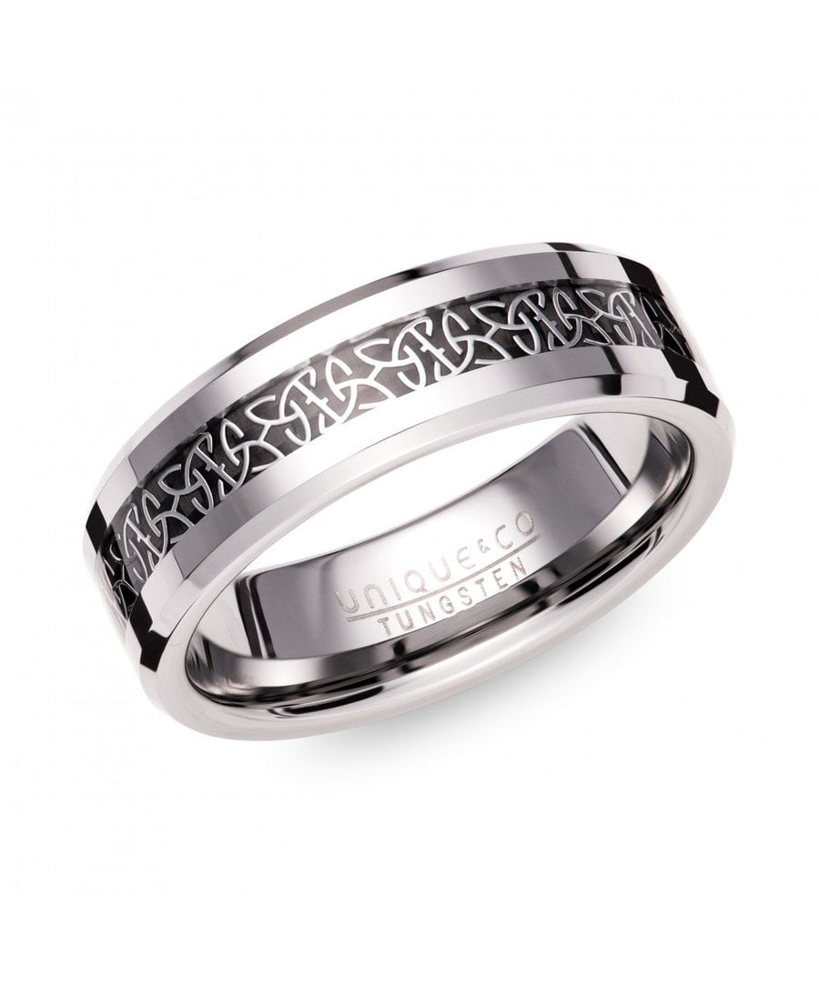 Unique & Co Tungsten Carbide Ring with Black carbon fibre Celtic Design 7mm TUR-149-63