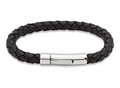 Unique and Co Black Leather Bracelet With Polish Stainless Steel Magnetic Clasp A40BL